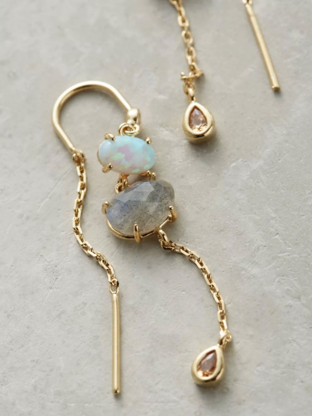 Anthropologie Cumulus Threader Earrings Opal Labradorite Gold. - Picture 2 of 3